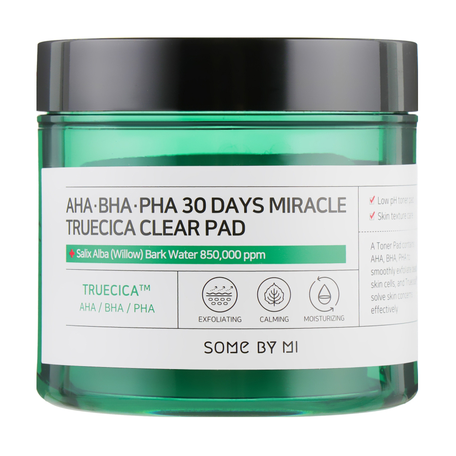 Кислотні педи для обличчя Some By Mi AHA-BHA-PHA 30 Days Miracle Truecica Clear Pad, для проблемної шкіри, 70 шт